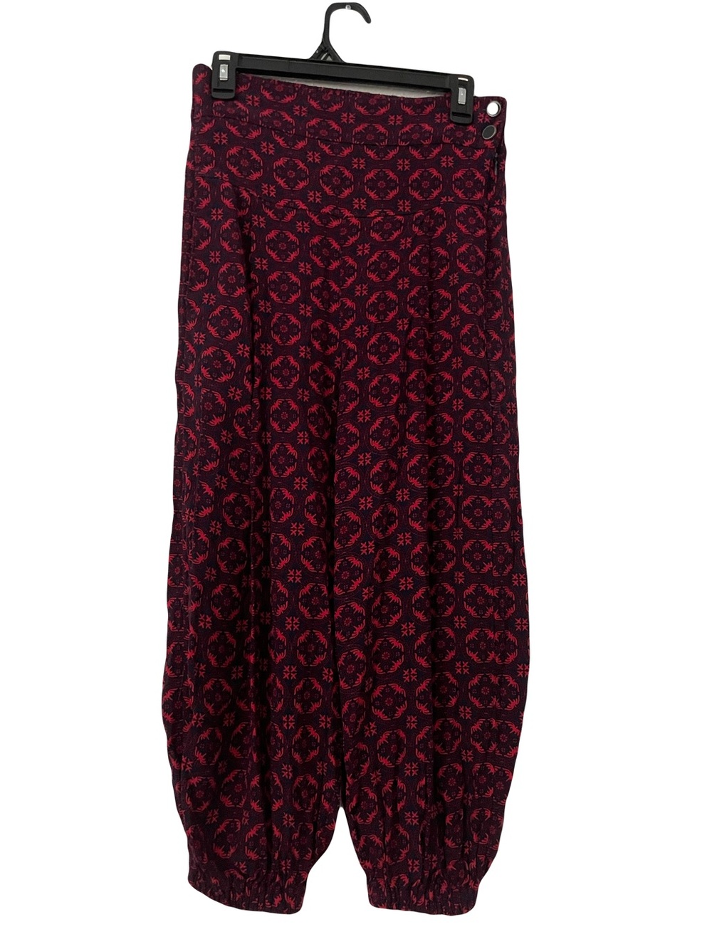 Anthropologie Red and Navy Patterned Harem Trousers